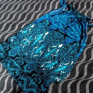 Multi blue sleeveless blouse with ties in back